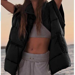 Free People Oversized Black Drawstring Puffer Vest